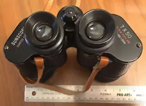 BINOCULARS Sunscope 7 x 50 Lightweight With Strap & Leather Case Vintage 1970’s - Picture 1 of 7