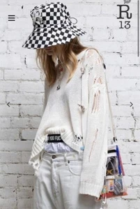 $495 New R13 Shredded Side Slit Sweater Medium - Picture 1 of 12