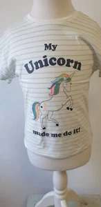 Girls Unicorn T-Shirt Stripey Short Sleeve 100% Cotton Ex Highs Age 2 to 7 years - Picture 1 of 6