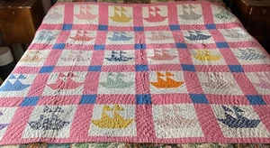 Vintage Sailboat Quilt Handmade A Treasure of a Quilt PRICE LOWERED - Picture 1 of 8