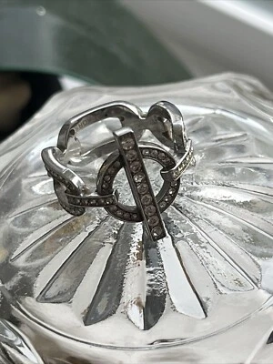 Michael Kors Chained Silvertone Crystals Circle Bar  Ring Size 6 - Image 1 of 4