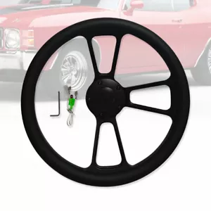 Volante de 5 agujeros 14" negro envolvente y botón de bocina Rat Rod Street Rod - Imagen 1 de 5