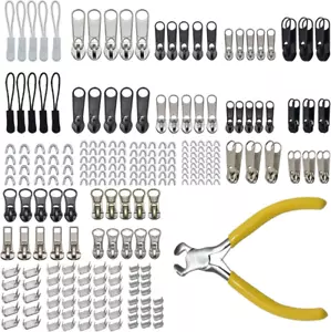 253 Pcs Pull Metal Fixer Zipper Heads Repair Kit Easy Install Plier Set - Picture 1 of 8