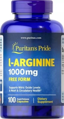 Puritan's Pride L-arginina 1000 mg Cápsulas, 100 unidades, Blanco - EE. UU. Envío gratuito Foto 1 de 4