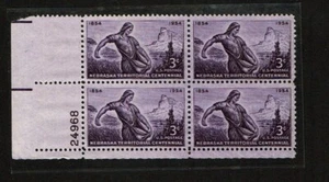 1954 U.S. Commemorative 3c NEBRASKA TERRITORY Plt#Blk Sc#1060 M/NH/OG Pristine - Picture 1 of 1