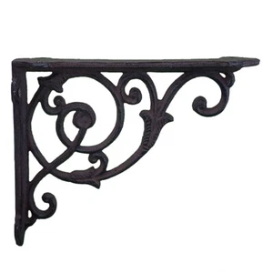 Wall Shelf Bracket Brace Ornate Vine Brown Cast Iron 8.5" Deep - Picture 1 of 3