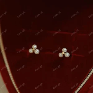 Vintage Tiny Pearl Trio in Sterling Silver Minimalist Dainty Sleep Stud Earrings - Picture 1 of 5