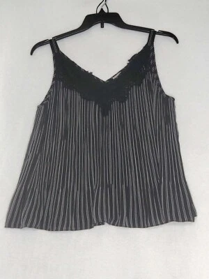 Chico's женщин Майка размер 8/10 черный/белый в полоску спагетти ремни - Изображение 1 из 4