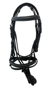 Brida de cuero acolchada negra inglesa Equitem con riendas de tela - Imagen 1 de 1