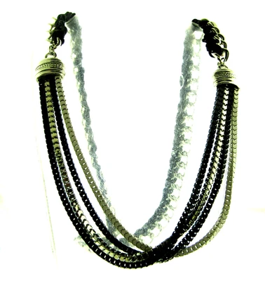 Collar de cadena trenzada de cuero negro de metal plateado Cookie Lee .5*32*36 Foto 1 de 4