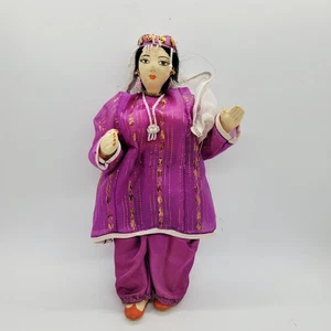 Vintage Kashmir India Hand Made Cloth Doll In Kashmiri Clothing Face Painted - Picture 1 of 22