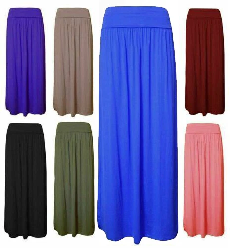 WOMEN PLEATED FOLD OVER HIGH WAIST GYPSY SKIRT LADIES LONG MAXI JERSEY UK 8-26 - Image 1 of 1