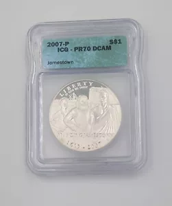 2007 P $1 Jamestown Commemorative Silver Dollar Proof IGC MS69 - Picture 1 of 2