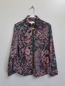 Michael Kors Zip-Up Blouse Long Sleeve Collared P/ Medium Roll Tab Top Casual - Picture 1 of 8