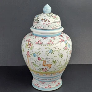 Nora Fenton Lidded Vase Ginger Jar Urn Portugal Approx 12" Deer Floral Animals - Picture 1 of 24