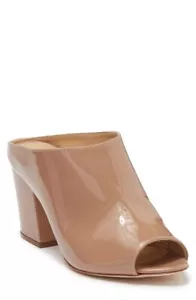 SERGIO ROSSI US 9 39 Nude Patent Leather Mule Sandals Block Heel Shoes Italy - Picture 1 of 19