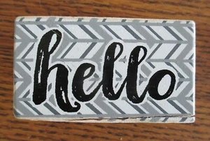ETOP Hello Wood block small sign Ganz - Picture 1 of 4