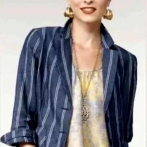 Cabi 871 Linen Blazer Blue/White Stripe Sz 8 Nautical, Career, Coquette Girl - Picture 1 of 11