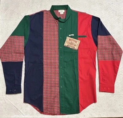 NUEVO CON ETIQUETAS Camisa Mo Betta Para Hombres L Verde Rojo Geométrica Occidental Etiqueta Maury Tate 17.5x36 Foto 1 de 4