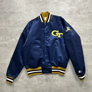 VTG 90s NCAA GEORGIA TECH YELLOW STARTER SATIN JACKET SIZE M MADE IN USA - Picture 1 of 8