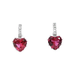White Gold Finish Created Diamond And Ruby Heart Cut Lever Back Dangle Earrings - Picture 1 of 7