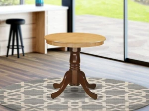 Eden 30" round kitchen pedestal table light oak and mahogany East West Furniture - Picture 1 of 12