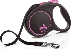 Flexi Dog Lead - Pink. Black Design Tape. Large - 5m (50KG). - Picture 1 of 5