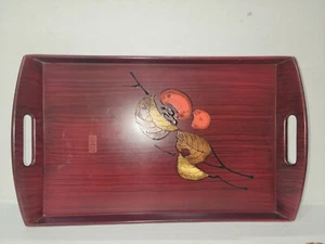 Vintage Wooden Lacquered Tray - Hand Painted Japan - Picture 1 of 6