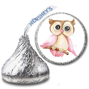 108 Pink Owl Baby Shower Favors Hershey Kiss Labels Candy Wrappers Owl Favors - Picture 1 of 1