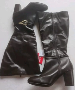 Dexflex Comfort Heeled Boots Braun Solid Kunstleder Kniehoch Blockabsatz Damen - Bild 1 von 7