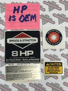 Briggs & Stratton OEM 8 Hp S-B 1986-91 Black Shroud Labels Decals set of 5 - Picture 1 of 1