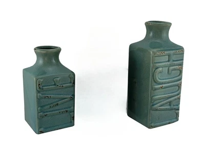 Juego de 2 jarrones de porcelana viva y con acabado craquelado verde para rasguños y abolladuras Foto 1 de 2