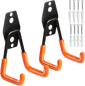 2 Pack Heavy Duty Garage Wall Hooks Metal Tool Storage Hangers Ladder Hose Bike - Picture 1 of 11
