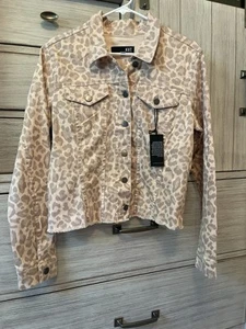 NWT Kut From The Kloth Kara Denim Jacket Animal Print Raw Hem Pink Leopard Sz M - Picture 1 of 15