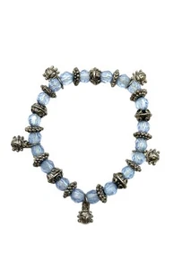 Vintage Marienkäfer Charm Stretch Perlen Armband hellblau & silberfarben 6" Insekt - Bild 1 von 24