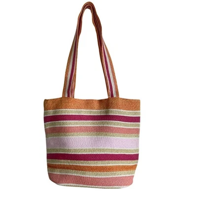 Cappelli Straworld Shoulder Bag Tote Striped Orange Pink Beachy Resort Pool NWOT - Image 1 of 4