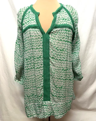 Top boho country western manga 3/4 semi transparente verde y blanco para mujer S nuevo con etiquetas Foto 1 de 4
