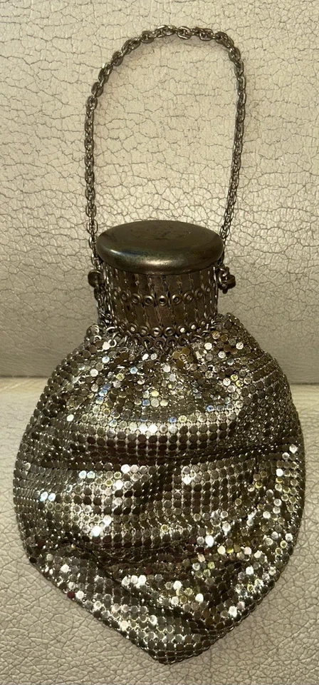 "Monedero de malla vintage de Whiting & Davis años 20 Silver Gate Top Flappers bolso 6""" Foto 1 de 4