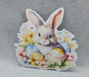 6 PRINTED RABBIT WITH EGG DIE CUTS...CARDMAKING - Picture 1 of 2