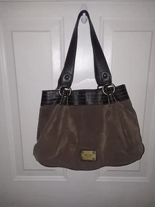 Nine West Handbag Purse Brown Faux Suede and Leather Medium Bag - Picture 1 of 6