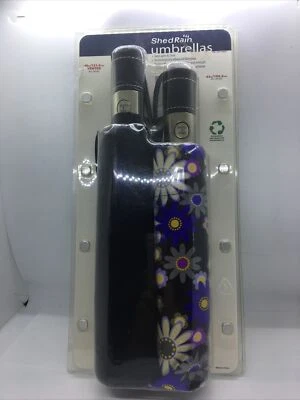 Paraguas Shedrain Negro/Púrpura Flores Compacto Automático Abrir y Cerrar. Foto 1 de 4