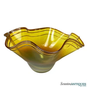 Yellow Hand Blown Art Glass Ruffled Centerpiece Bowl by Matt McBride - Picture 1 of 10