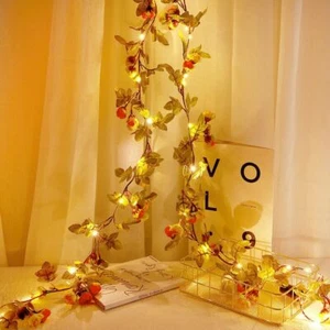 Artificial Rose Flowers Garland Fairy Vine String Lights 20LED Floral 2M Hanging - Picture 1 of 8