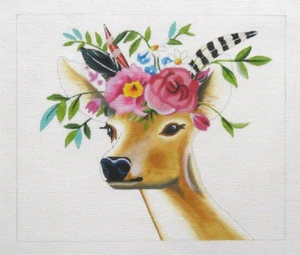 Colors of Praise Sweet Fawn Deer Flower Crown Handpainted Needlepoint Canvas - Picture 1 of 1