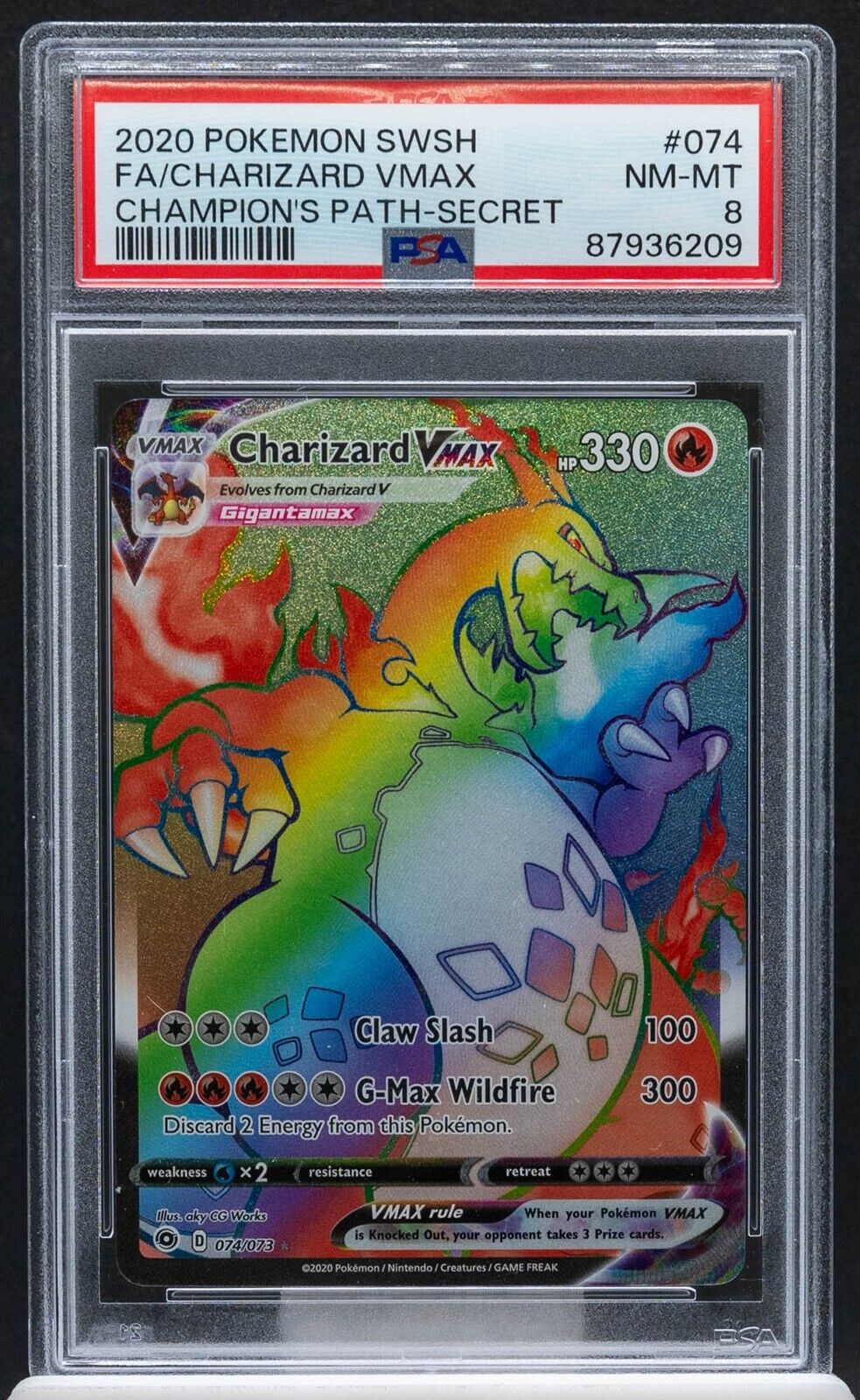 87936209 CHARIZARD VMAX 2020 Pokemon SWSH Champion's Path 74 Rainbow PSA 8