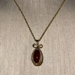 Joan Rivers Carnelian Faberge Egg Bow Trim Pendant Gold Necklace Vintage - Picture 1 of 12