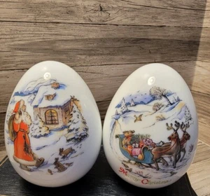 Vintage Christmas Santa And Reindeer Ceramic Eggs 2 - Picture 1 of 3