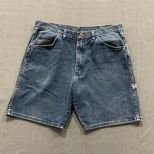 Vintage Wrangler Shorts Mens 36 Blue Denim Jorts Baggy Workwear Y2K Skater 8" In - Picture 1 of 8