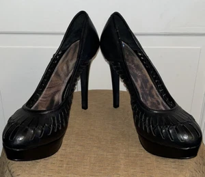 Giani Bini Black Genuine Leather High Heel Stiletto Platform Pumps. Size 9.5 M - Picture 1 of 6