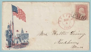 UNITED STATES 1860'S PATRIOTIC COVER BOSTON NEEDHAM MASS CV411 - Picture 1 of 2